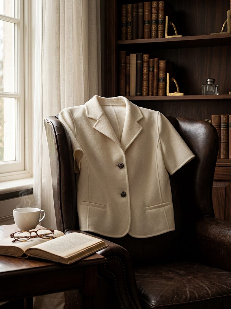 Ivory Short-Sleeve Cashmere Jacket