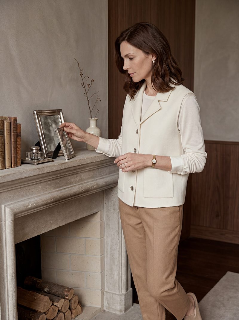 Ivory Cashmere Sleeveless Jacket