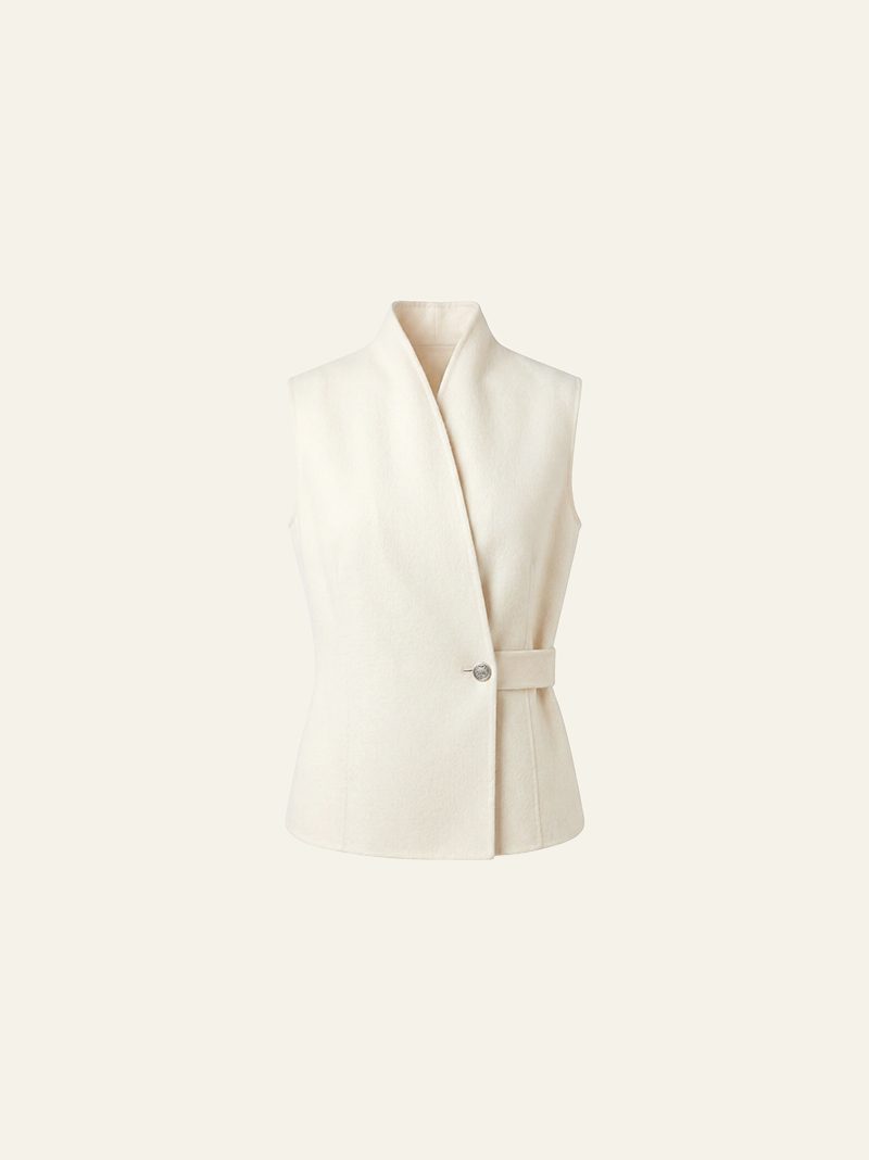 Ivory Cashmere Belted Sleeveless Jacket